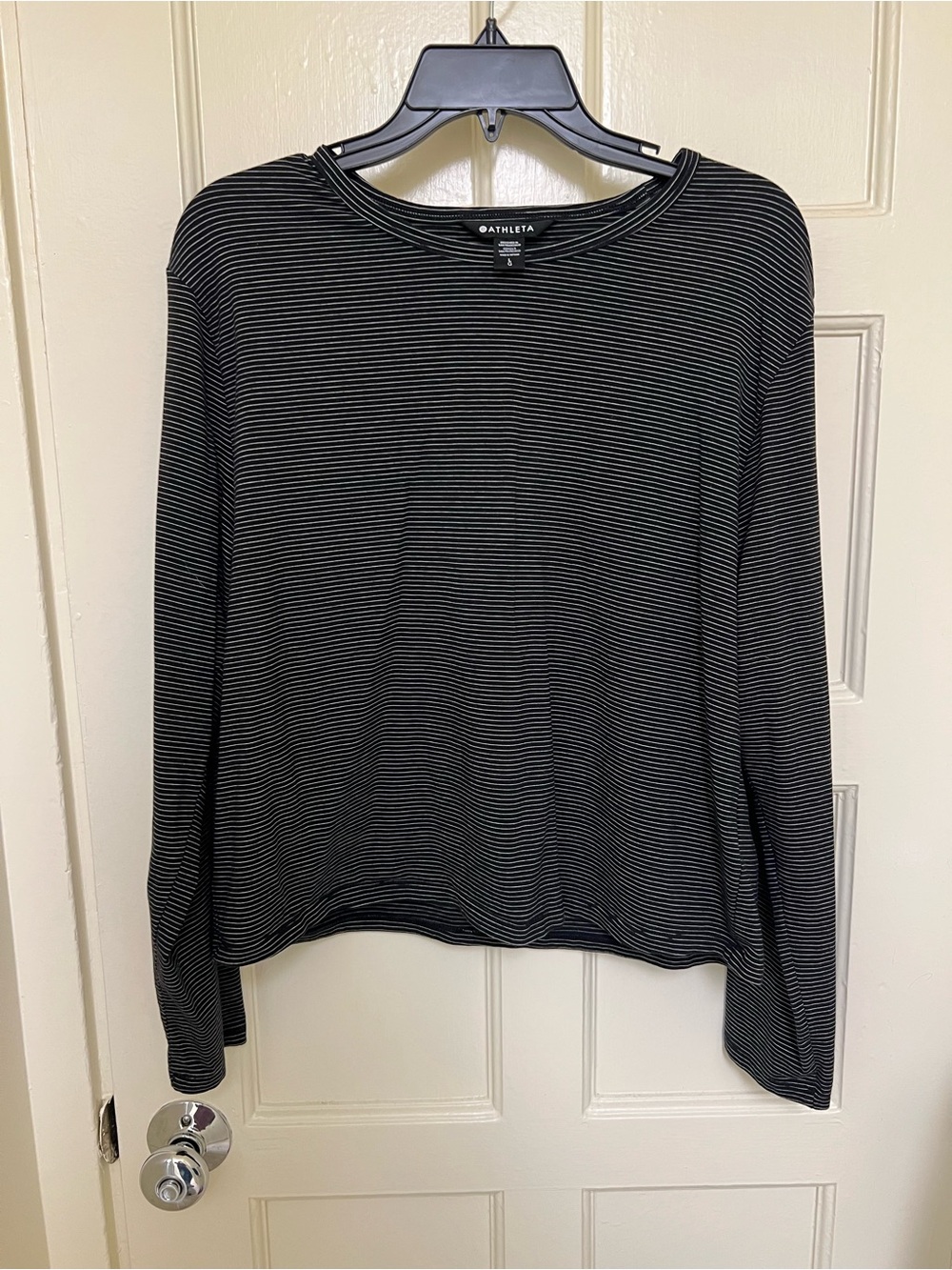 Athleta Black & White Striped Long Sleeve Top